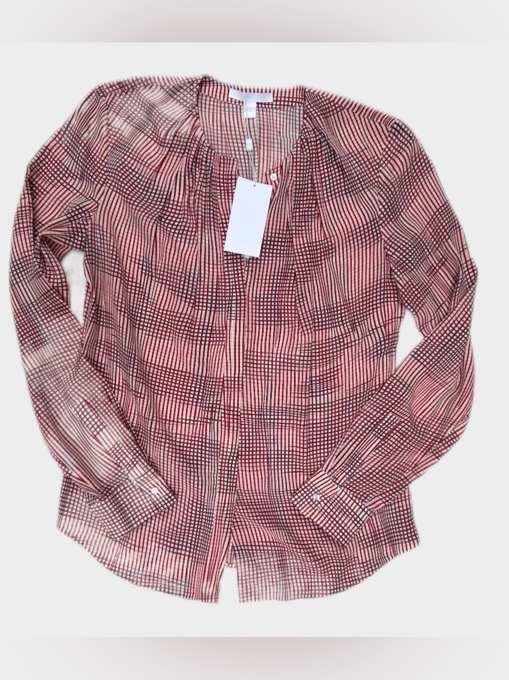 BOSS Hugo Boss Banora8 Red Plaid Long Sleeve Silk Blouse Size 4 NWT